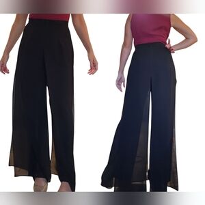 J.R. Nites Caliendo Semi-sheer Curtained Palazzo Pants Sz 6 Black Wide Leg Flowy